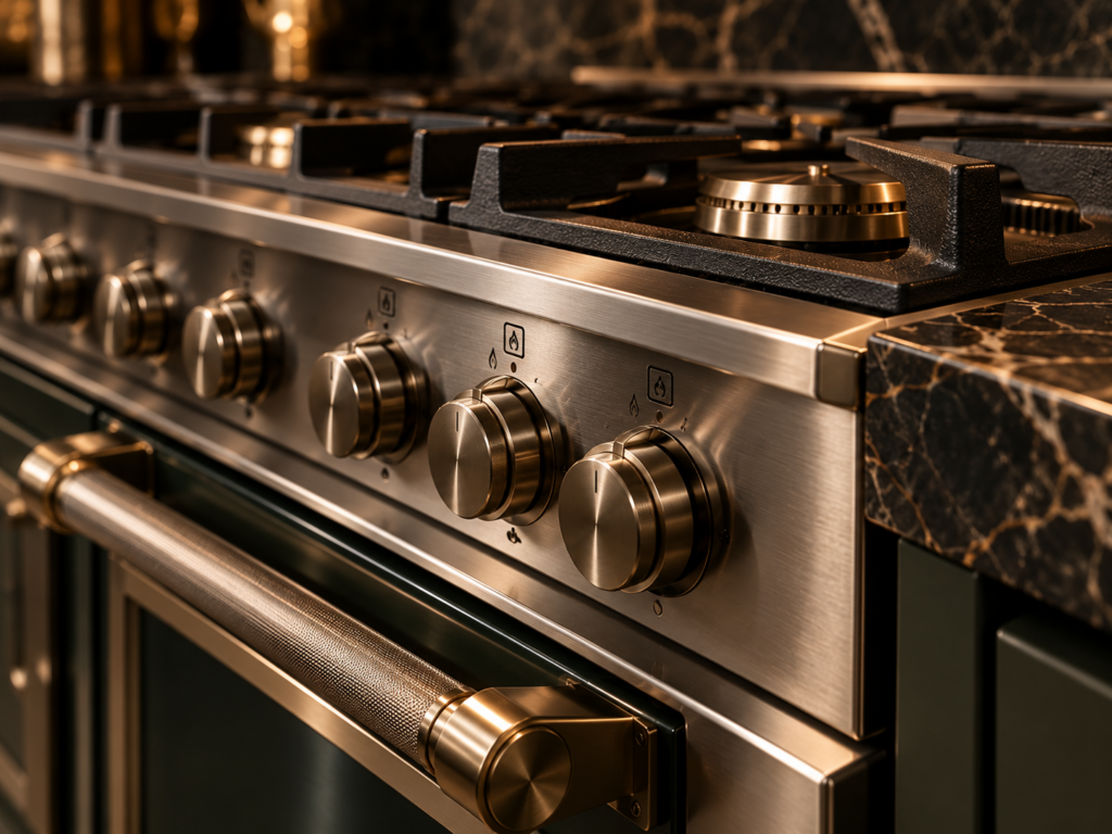 Detail van de afwerking van een luxe fornuis
